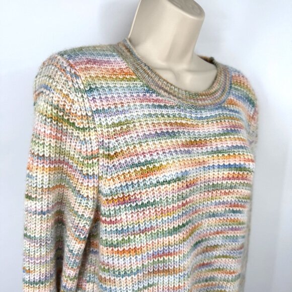 LOFT Wool Blend Sweater Dress Multicolor Pastels Crew Neck Soft Midi woman’s siz - Picture 5 of 10